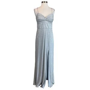 AQUA Sleeveless Thigh Slit Long A-Line Evening Gown Silver Size 6 Formal Dress